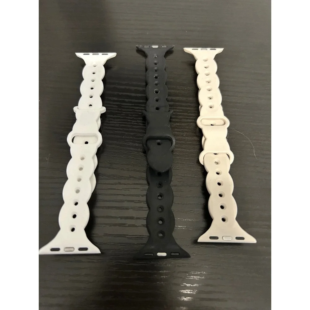 3 Pack Braided Silicone Apple Watch Bands Black White Grey Twisted Straps Womens